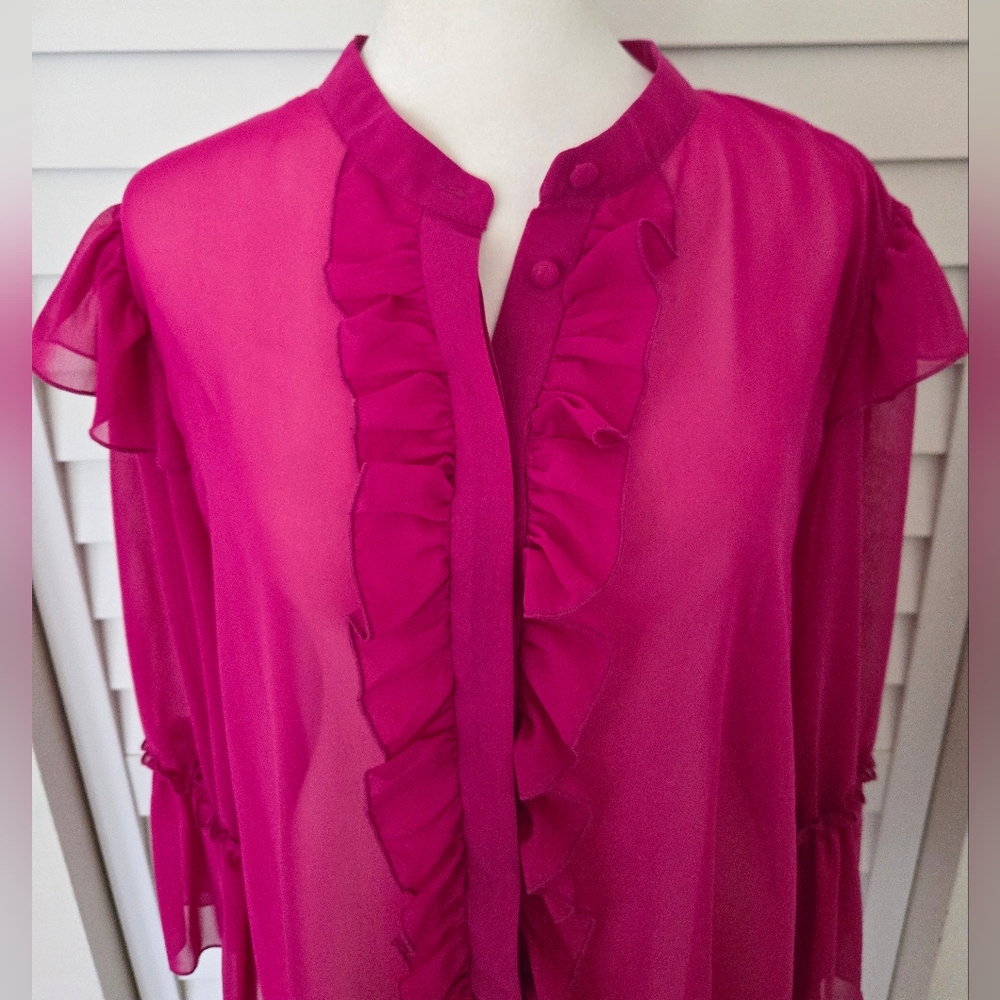 V Cristina Women's Sheer Mgenta Ruffle Blouse Size M - Picture 3 of 13